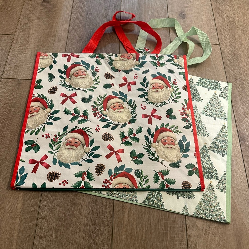 Homegoods TJMaxx Marshalls Viral Christmas Tree & Santa Tote Bags Set of 2 NWT